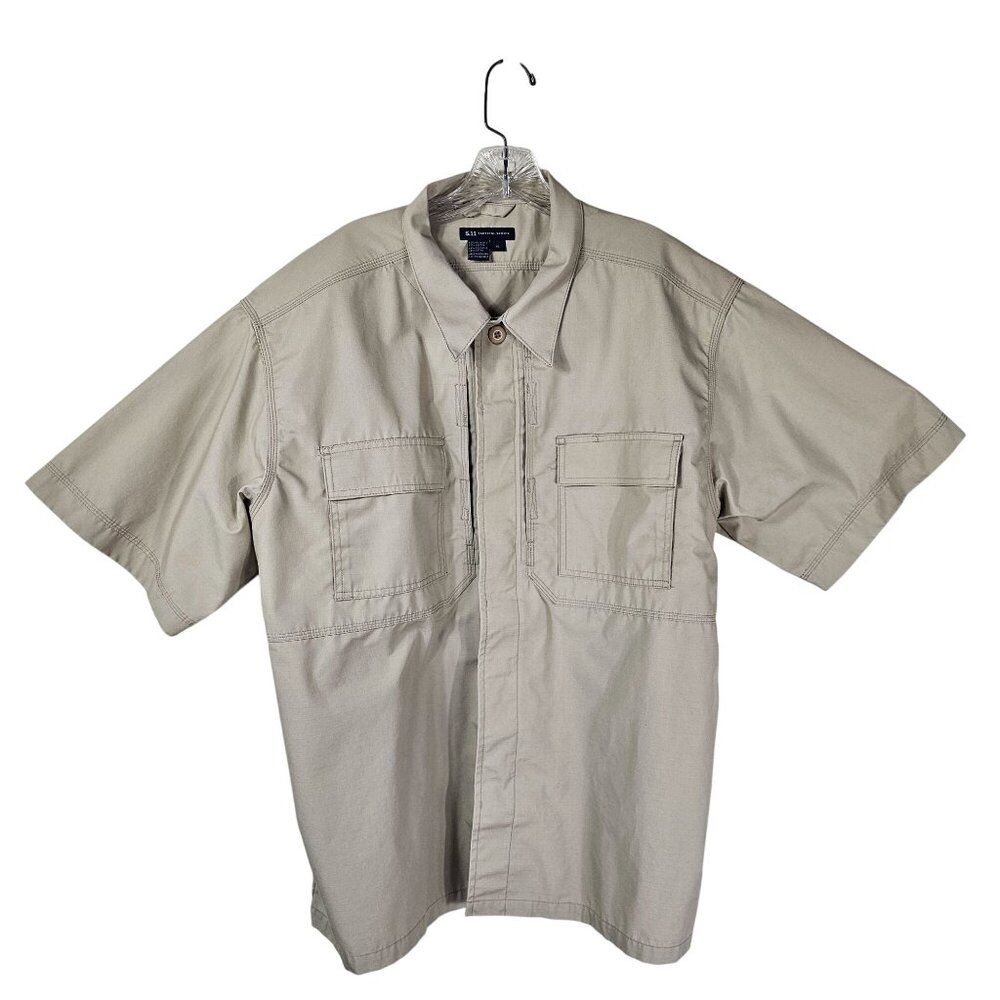5.11 Tactical Ripstop Short Sleeve Shirt XL Beige Rugged Utility Outdoor Cargo